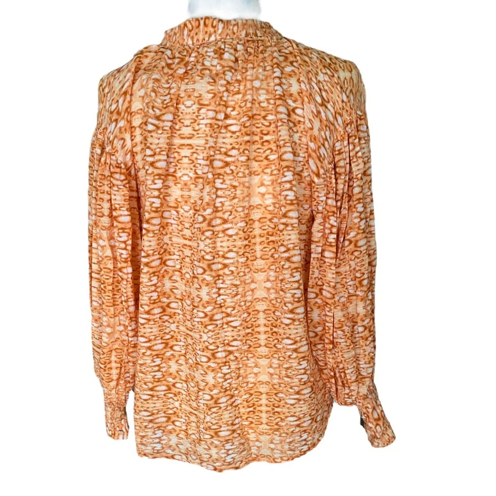 Anthropologie Kinga Csilla Sera Cropped Blouse in Orange Leopard Print - 2